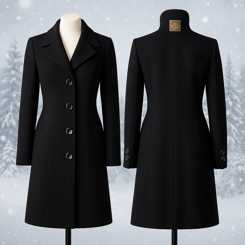 Anne Klein Wool Blend Long Coat Black Button Front Winter Dressy Classic Size 2‎